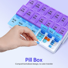 2x FDA Weekly Pill Box Organizer Grid 7 Day AM PM Medicine Case Braille Design picture