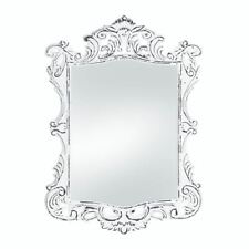 DISTRESSED WHITE SHABBY VINTAGE CARVED WOOD BATHROOM VANITY ENTRY WALL MIRROR picture