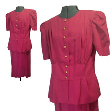 Vintage1960s Bright Pink Womens Barbiecore Skirt Suit with blazer size 14 picture