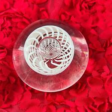 Signed Steuben Art Glass Crystal White Swirl Clear Paperweight Orb Small Chip picture