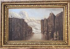 19TH CENTURY AMERICAN IMPRESSIONIST OIL ON BOARD PASSAIC FALLS BRIDGE OF 1827 picture