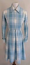 Vintage 1960s Shirt Dress Retro Blue Plaid Cotton Tailored Fit Flare 25