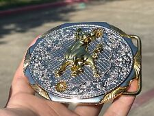 Western Gold Silver Buckle Rodeo Cowboy Bison Buckle 2'' Buffalo Cow Gaur Texas picture