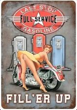 Last Stop Full Service Gasoline Fill'er Up Novelty Metal Sign 12 x 8 Wall Art picture
