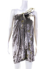 Diane Von Furstenberg Womens Velvet Rhinestone Draped Dress Silver Tone Size 8 picture