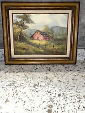 Vintage Sign by Artist Bennett Oil Canvas Painting Red Barn 22x18 W/frame picture