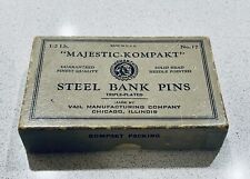 Antique VTG MAJESTIC KOMPAKT MONARCH Sewing Pins Box Mostly Filled N123 picture