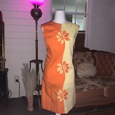 Vintage 1960s Retro Mod Go Go Flower Power Dress Size 10 Medium Orange Yellow picture