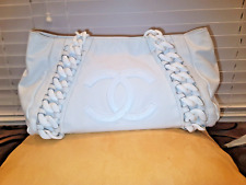 VINTAGE CHANEL CC Logo Plastic Chain Shoulder Tote Bag White Leather Italy picture