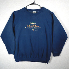 Vintage Alaska Sweater Mens Large Fishing Navy Blue Tultex Nature Outdoor 90s picture