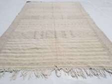 Fine Vintage Traditional Hand Made Moroccan Wool Beige Kilim 7.2x4.7ft picture
