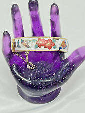 Cloisonne Bracelet Vintage Hinged Butterly Flowers Cream Red Gold Tone Enamel picture
