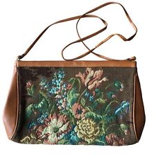 Vintage Andre Cellini Floral Tapestry Leather Shoulder Bag Hinged Opening ITALY picture