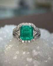 2.Ct Emerald Cut Lab Created Green Emerald Engagement Ring 14K White Gold Plated picture