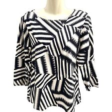 Vintage Ruby Rd Black White Stripes Geometric Women’s Top Blouse Shirt Size M picture