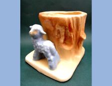 antique BLUE LAMB WITH TREE STUMP POTTERY POT PLANTER early,w/crazing HULL? picture