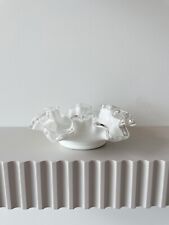 Vintage 1950s Fenton White Ruffled Candy Decorative Bowl picture
