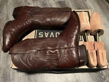 TECOVAS WYATT FULL QUILL OSTRICH COWBOY BOOTS 9D MAHOGANY &SHOETREES picture