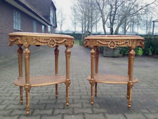 Pair of Vintage Louis XVI Style Side Tables: Gold Beech with Pink Marble Tops picture