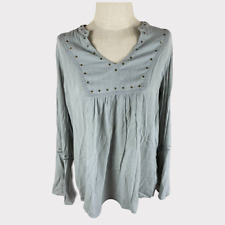 Como Vintage Womens Large Gray Green Bell Sleeve Rayon Poly Top picture