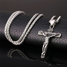 Men Stainless Steel Jesus Christ Crucifix Cross Pendant Chain Necklace picture