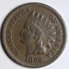 1869 Indian Head Cent Penny VF ORIGINAL BROWN E292 KCQA picture