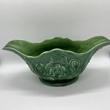 Vintage Rumrill Pottery Vase Green with Flower Accents #586 Pattern picture