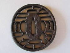 Tsuba Japanese Sword Guard Crest Engraved Iron Openwork Antique from Japan picture