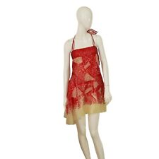 Philosophy di Alberta Ferretti Red Cream Halter Neck Asymmetric Sequin dress 40 picture