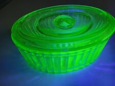 Vintage 1930s  Green Uranium Vaseline Candy Dish Canister with Lid picture