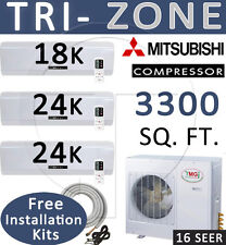 5 TON Tri Zone Ductless Mini Split Air Conditioner Heater, 18000 + 24000 x 2 BTU picture