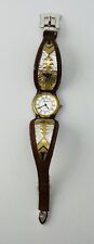Montana Silversmiths Watch Aztec Silver Gold Brown Leather Untested picture