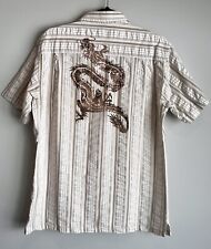 Vintage J-Exchange Mens Snap Shirt Dragon Decal Striped Funky Unique READ picture