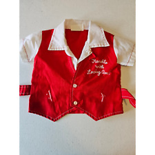 Vintage 1960s Baby Sz 0-3M Short Sleeve Shirt Red Embroidered Handle With Care picture