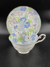 Tuscan Fine English Bone China Blue Purple Floral Coffee Cup & Saucer picture