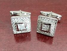VINTAGE FAS 925 STERLING SILVER ZIRCONIA SQUARE CUFFLINKS picture