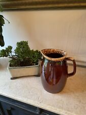 Vintage HULL USA Oven Proof 7”Pottery Pitcher Brown Drip Stoneware Barware picture