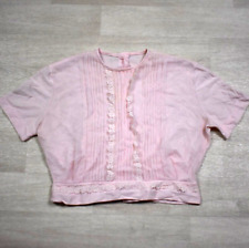 50s True Vintage Button Back Crop Blouse Lace Micro Pleated Coquette Pink Nylon picture