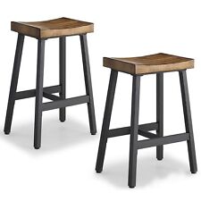 OUllUO Black Bar Stools, Counter Height Bar Stools, Set of 2, Brown Solid Wood S picture