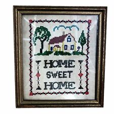 Antique Sampler Framed Beaded Embroidery Cross Stitch Farmhouse Boho picture