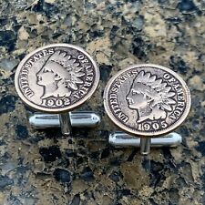 New Cufflinks Antique Vintage Indian Head 100 Year Penny Coin Currency Americana picture