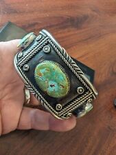Vintage Signed BB Native American Navajo Sterling Turquoise Men's Cuff Lg 2.7oz picture