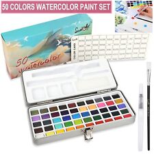 Professional 50 Colors Watercolor Paint Draw Painting + Water Brush Pigments Set picture