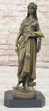 Beautiful French Reproduction Gilded Bronze Maiden w/t Wheat Signed Eutrope Art picture