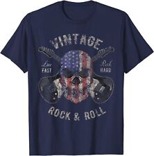 American Flag Guitar Vintage Rock And Roll Skull Unisex T-Shirt picture