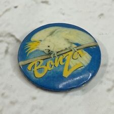Bonza Button Pin White Parrot Bird Blue Round 1.5” Vintage picture