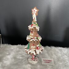 Peppermint Square 16  Gingerbread Cake Santa Icing Ribboned Tree Decor Mantel picture