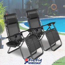 2PC Zero Gravity Chair Folding Outdoor Patio Beach Recliner Mesh Cup Holder Tray picture