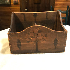 ANTIQUE PRIMITIVE OPEN TOP WOODEN RECIPE BOX - ETCHED WOOD  STORAGE BOX picture