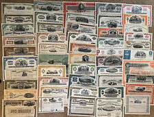 Mixed Lot of 50 Different Railroad Stock Certificates and Bonds, all w/ Vignette picture